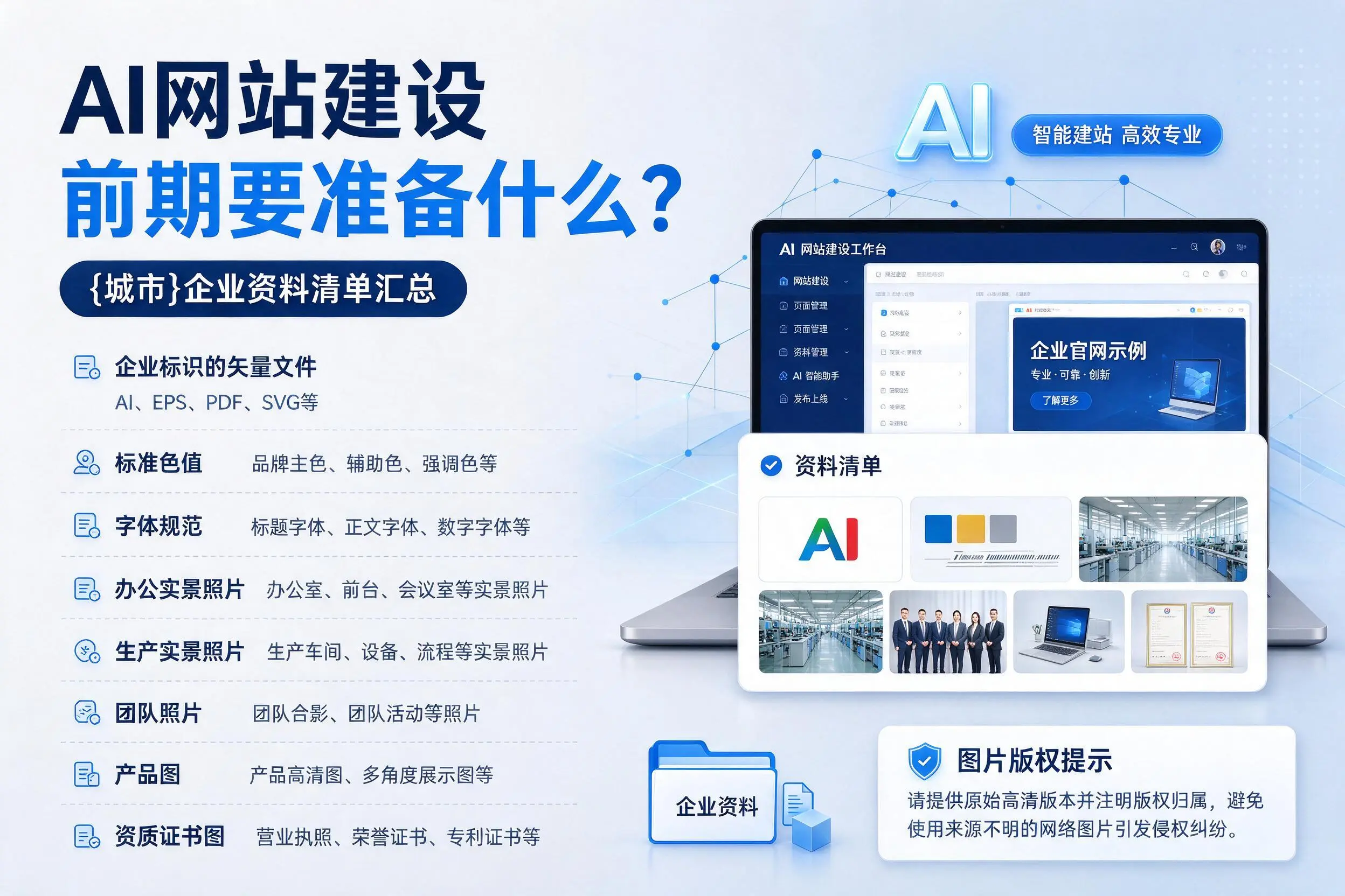 AI网站建设前期要准备什么？昆玉企业资料清单汇总